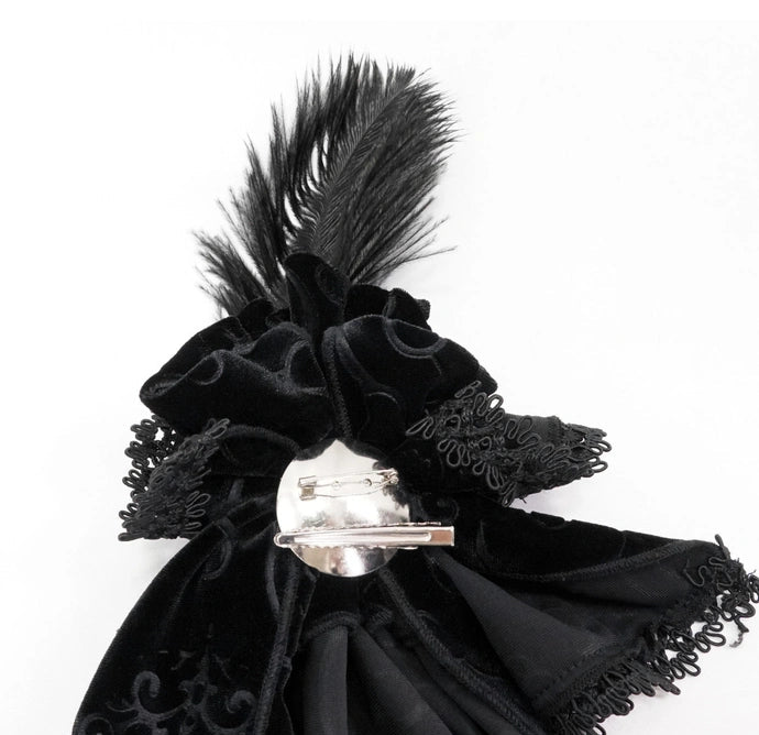 Velvet Feather Jewel Clip On Cravat