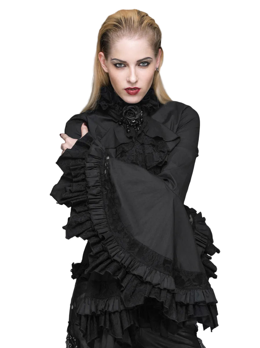 Flared Ruffle Sleeve Rose Cravat Blouse