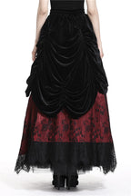 Red Princess Pleat Lace Velvet Maxi Skirt