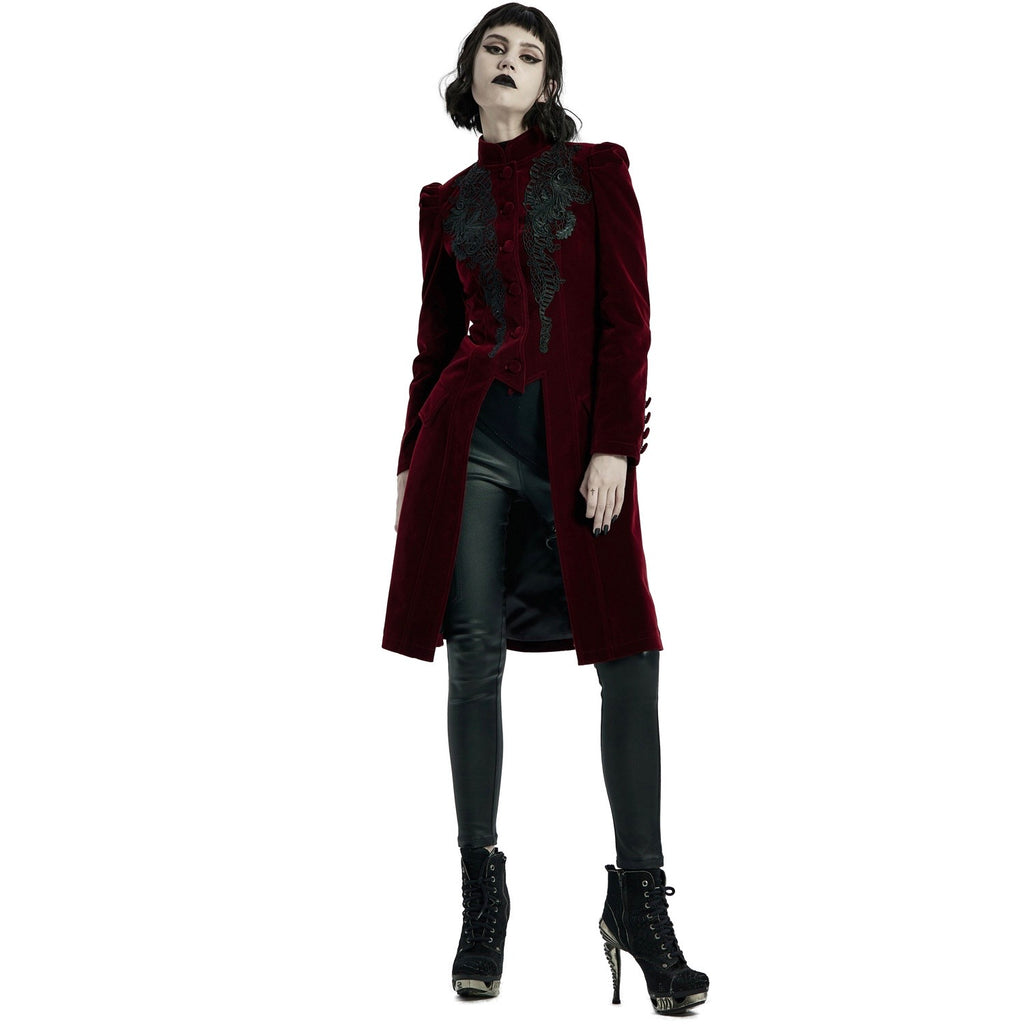 Mid Length Elegant Red Velvet Gothic Coat