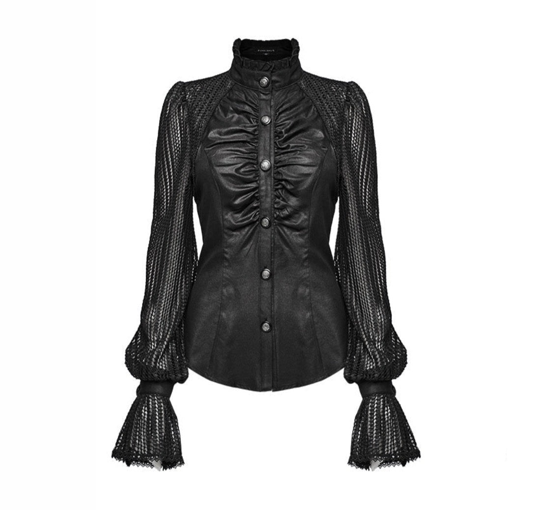 Ruched Mesh Sleeve Blouse
