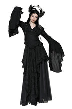 Black Flared Sleeve Crucifix Charm Blouse