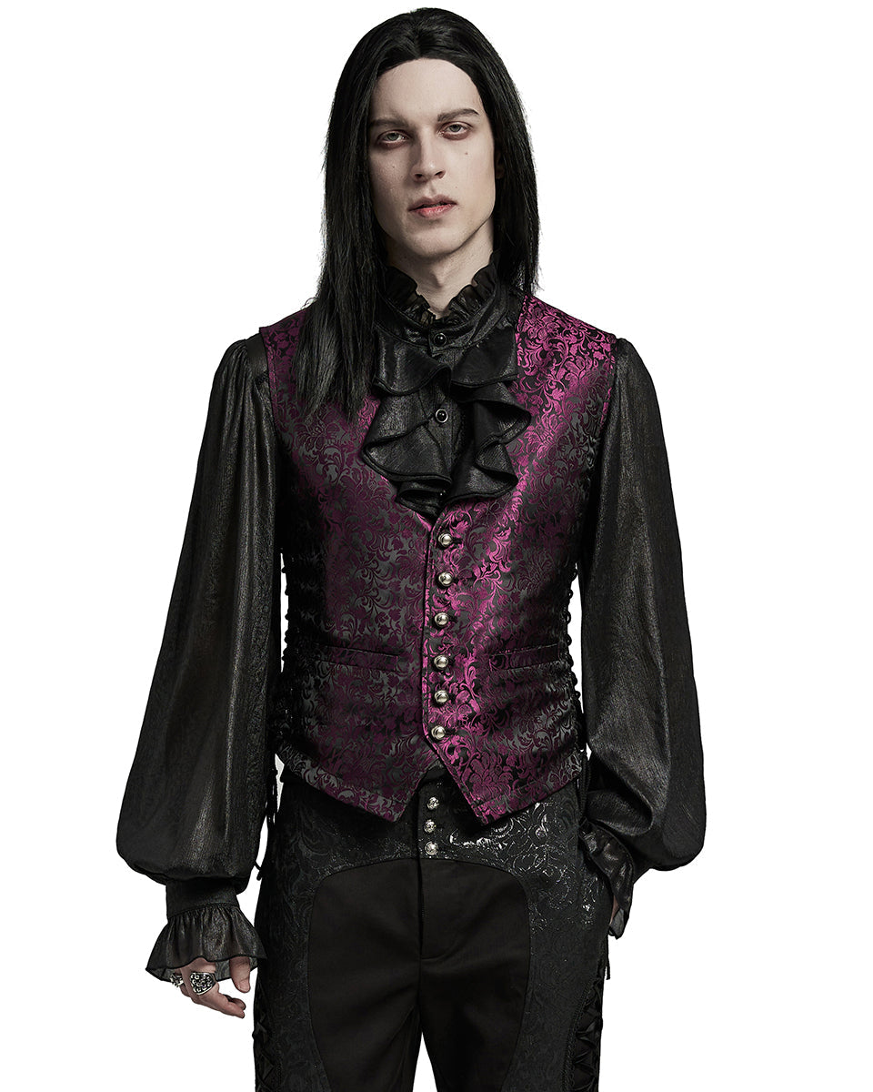 Red Lace Up Brocade Waistcoat