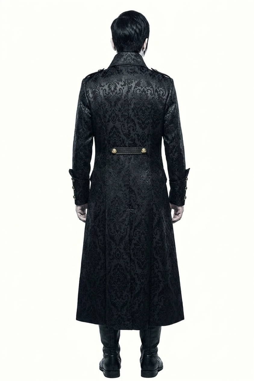 Long Black Brocade Gothic Coat