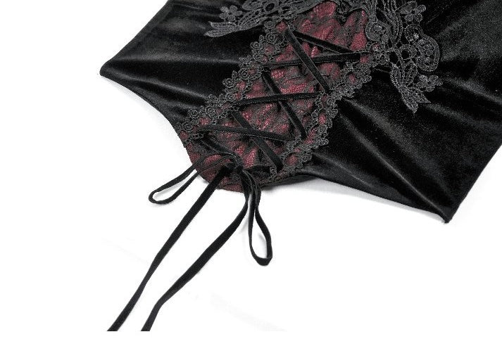 Velvet Red Lace Up Corset Top