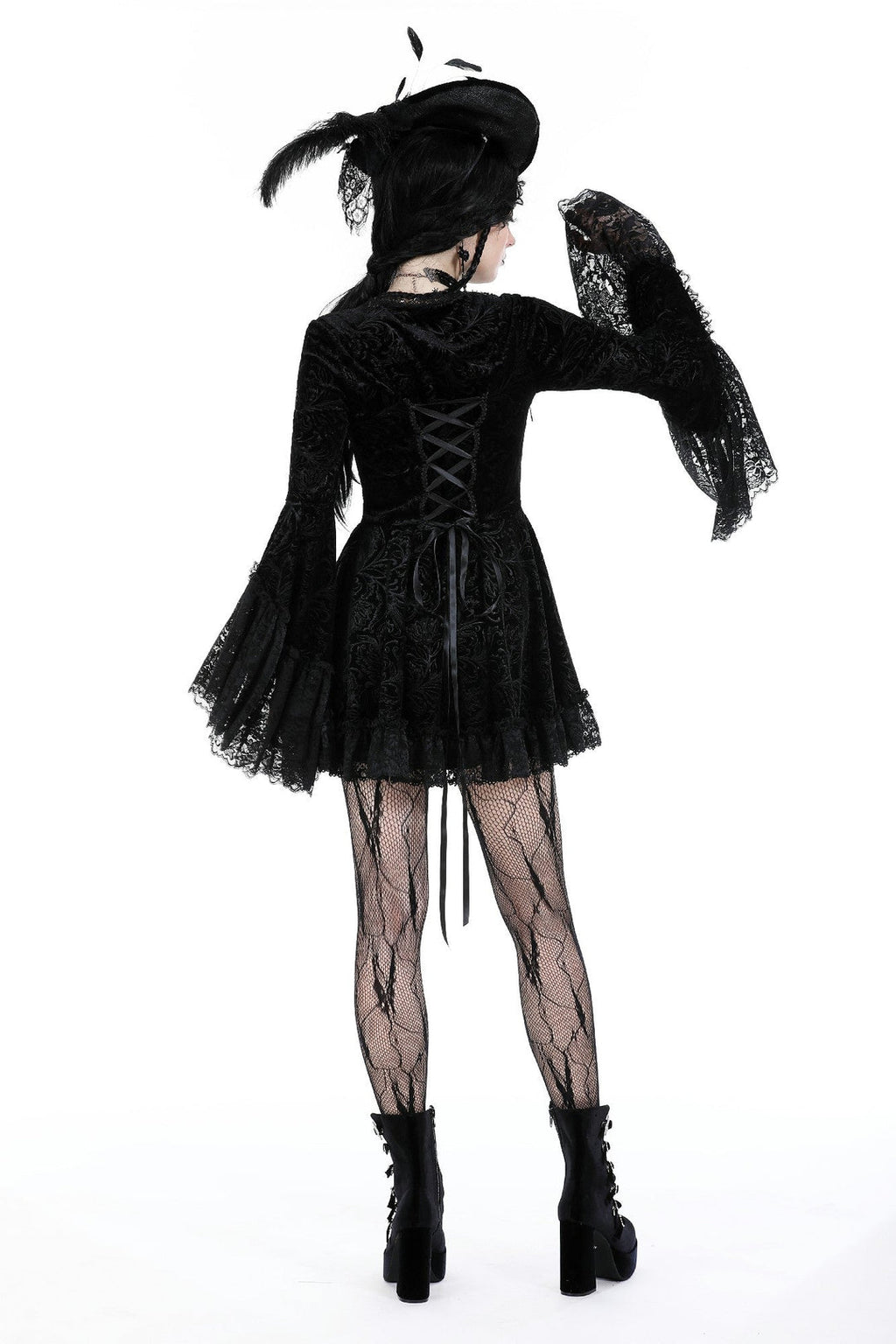Velvet Lace Bell Sleeve Mini Dress