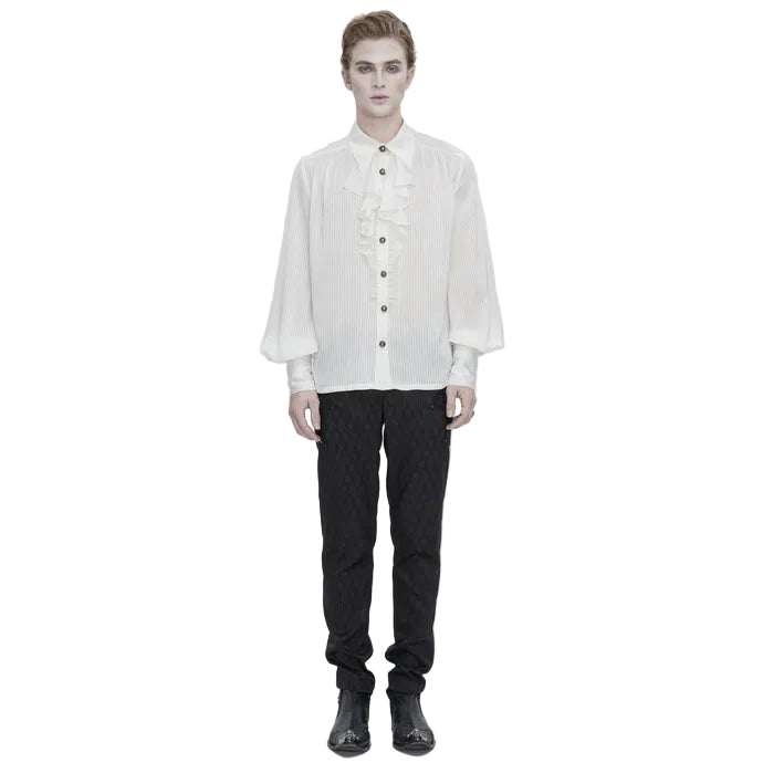 White Pinstripe Ruffle Shirt