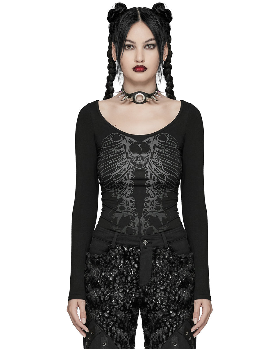 Full Sleeve Ribcage Skeleton Ring Cutout Spine Top