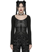 Full Sleeve Ribcage Skeleton Ring Cutout Spine Top
