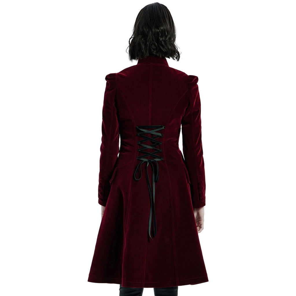 Mid Length Elegant Red Velvet Gothic Coat