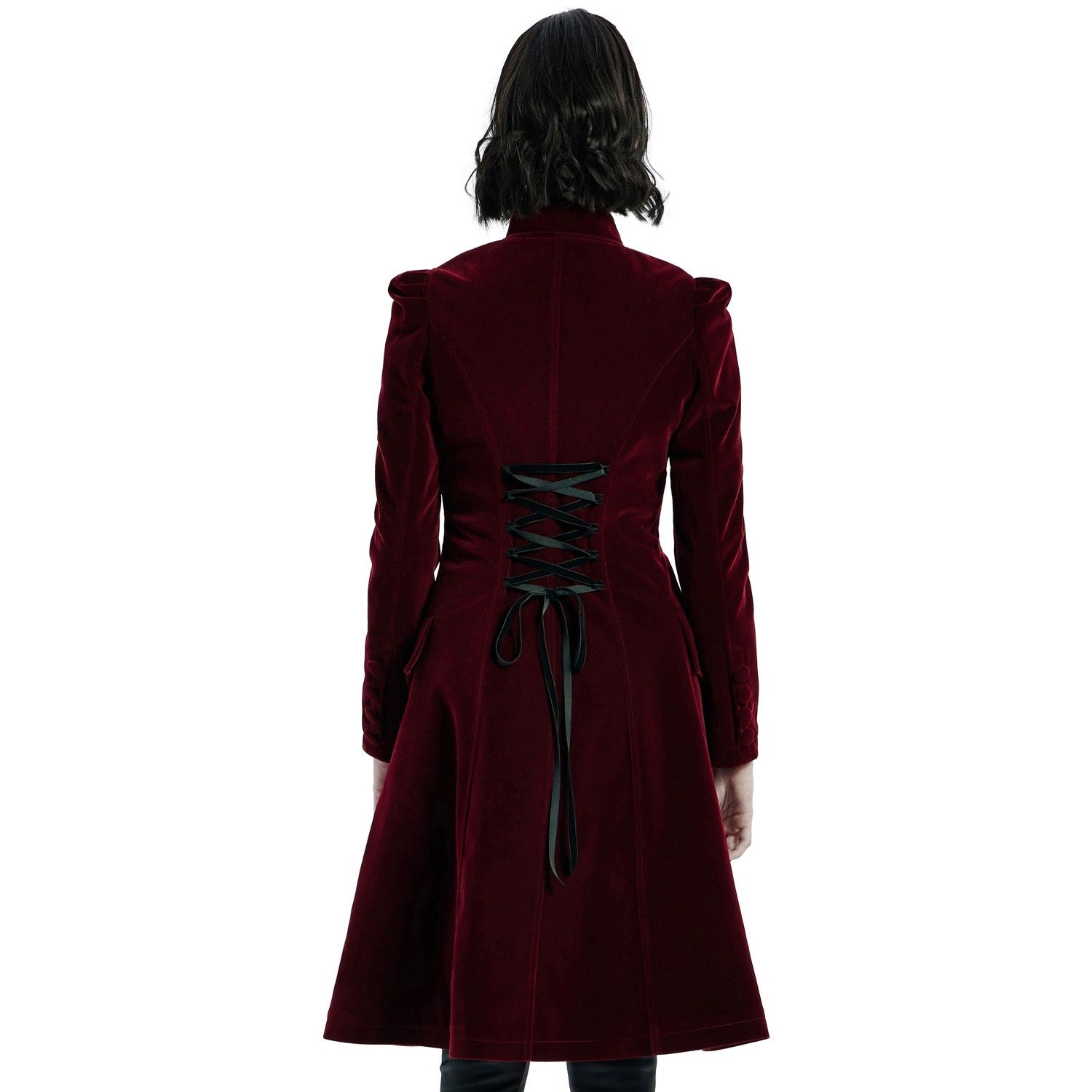 Mid Length Elegant Red Velvet Gothic Coat