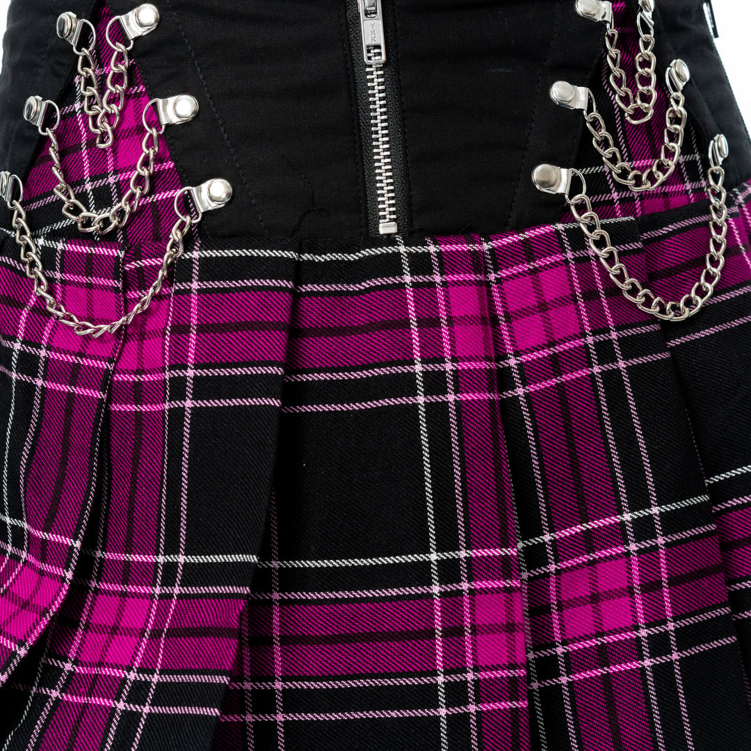 Pink Plaid Chain Mini Skirt