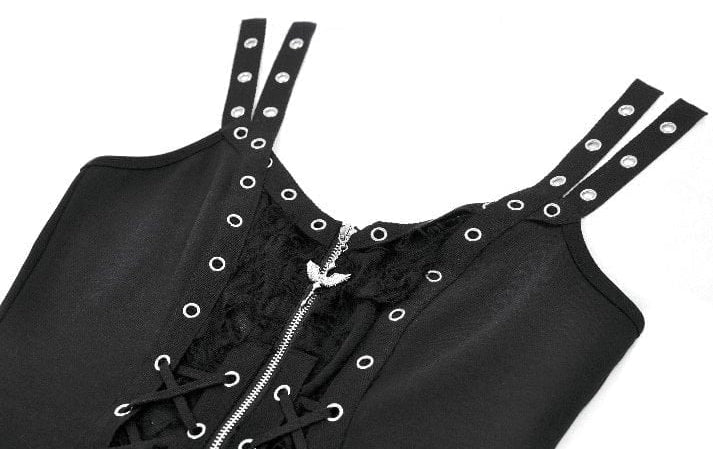 Punk Eyelet Zip Lace Zip Tank Top