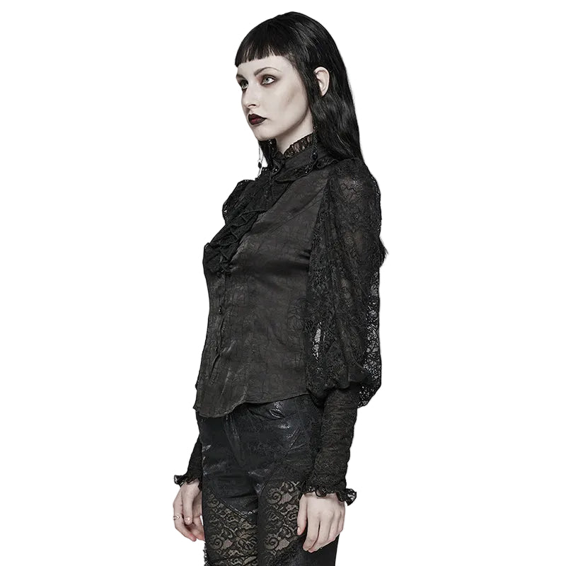 Ruffle High Neck Lace Gothic Blouse