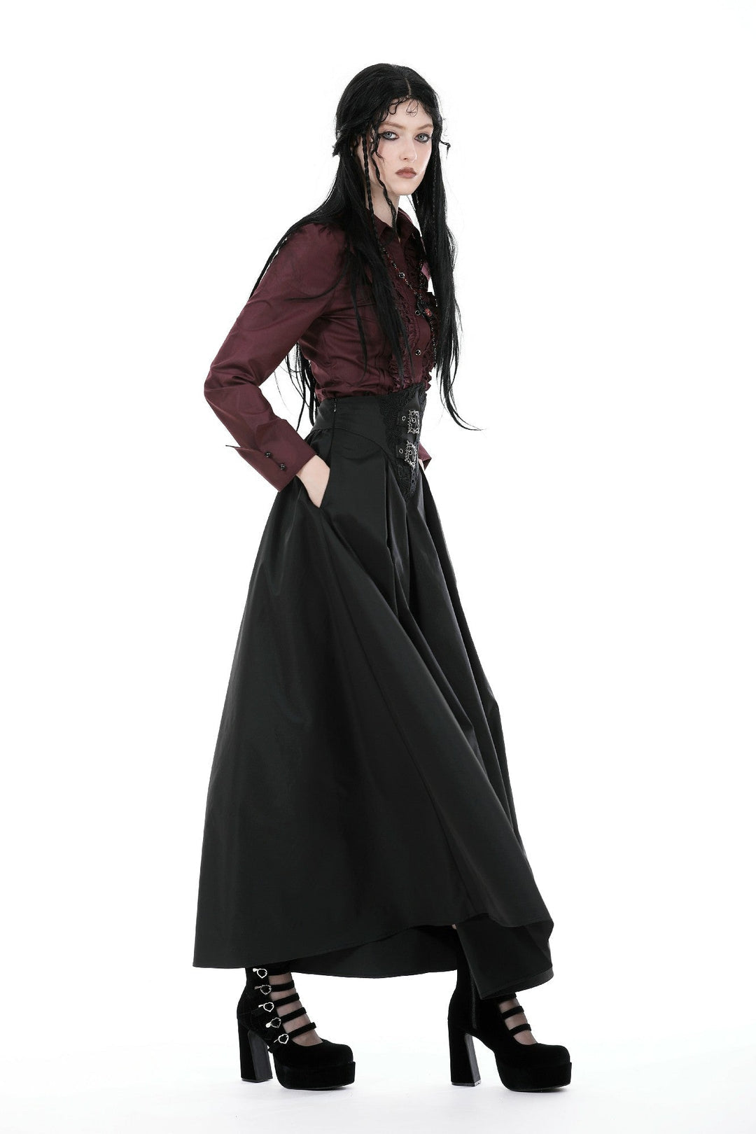 Wine Ruffle Long Sleeve Shirt