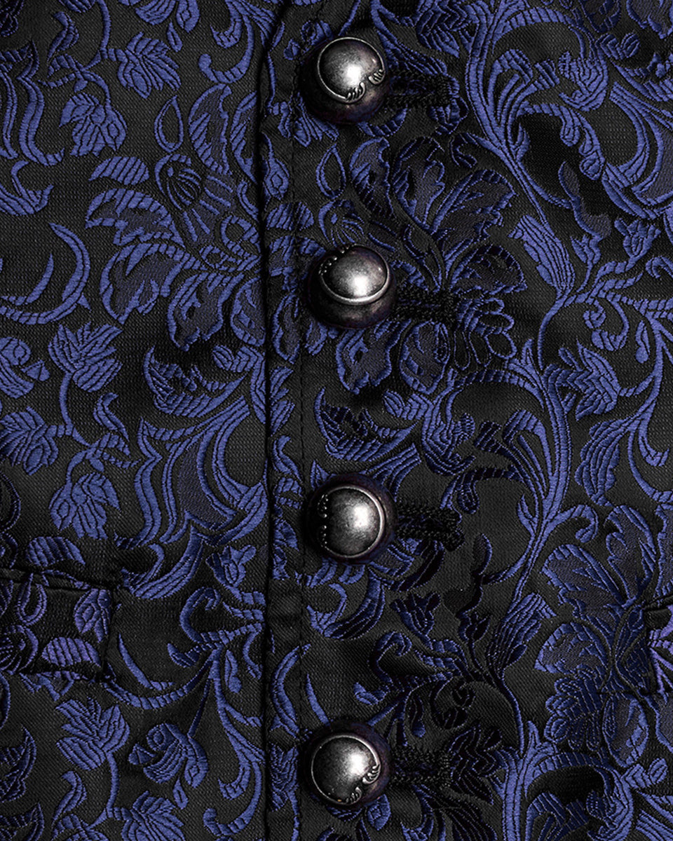 Blue Lace Up Brocade Waistcoat