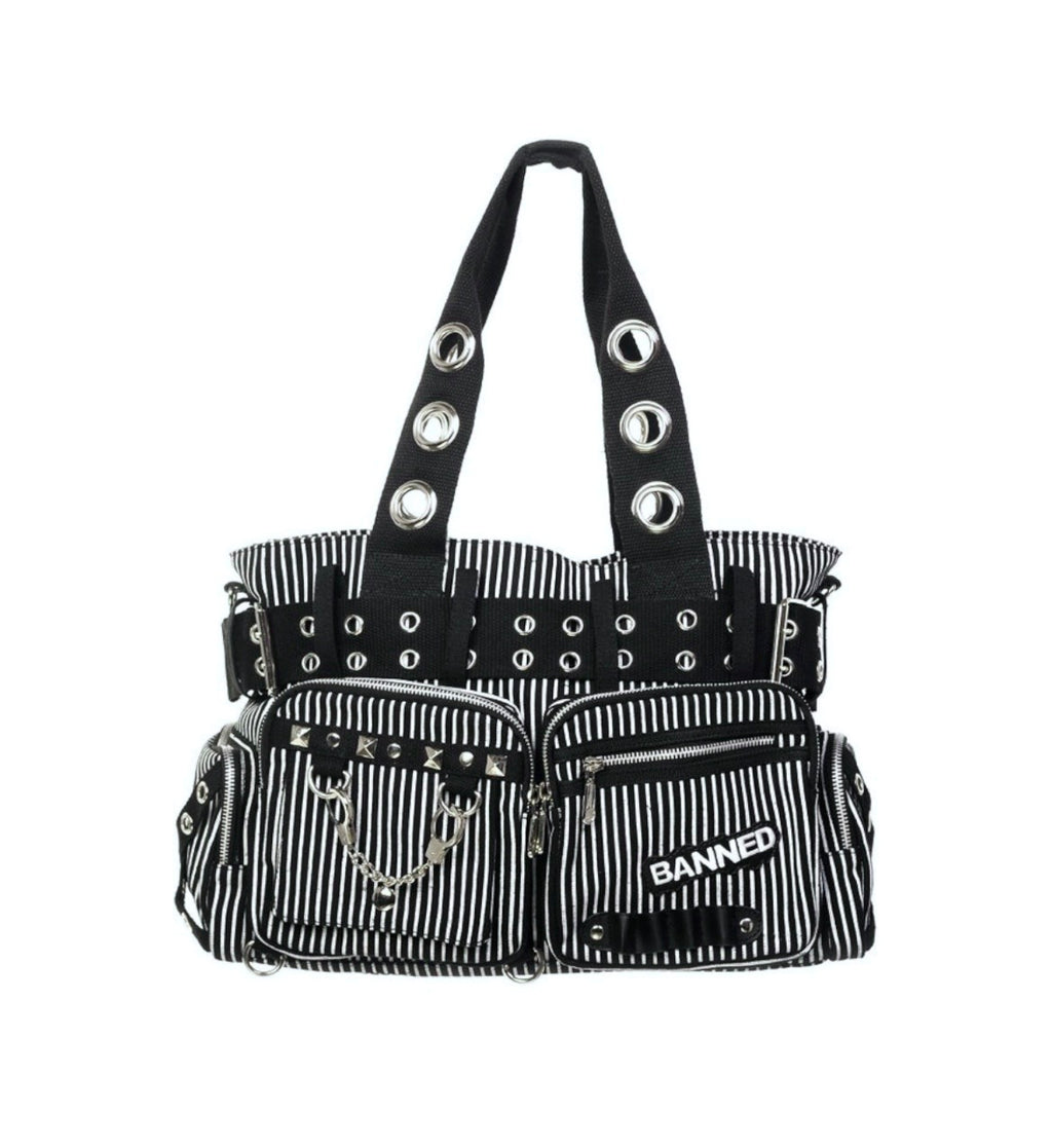 Black & White Stripe Handcuff Eyelet Handbag