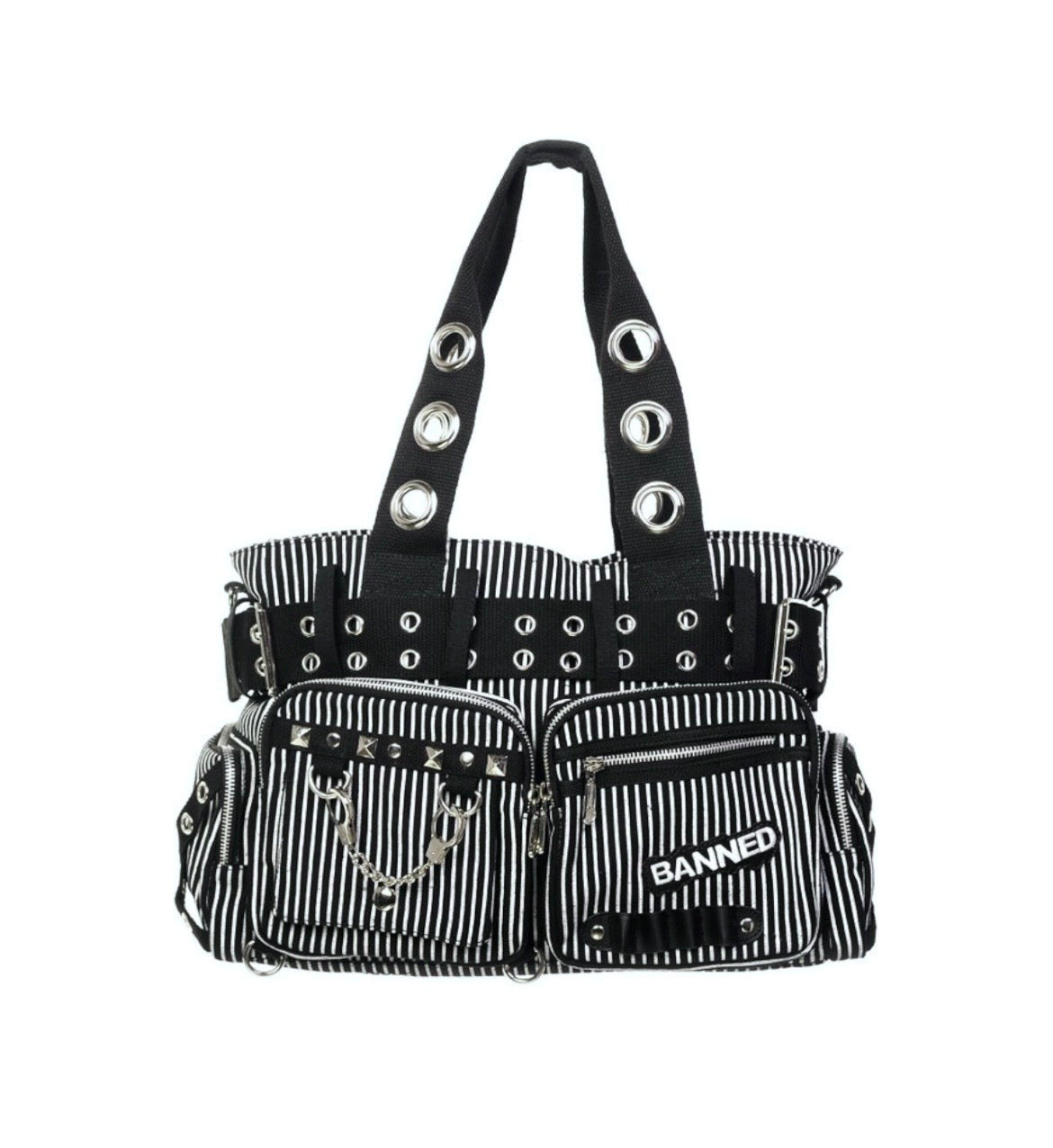 Black & White Stripe Handcuff Eyelet Handbag