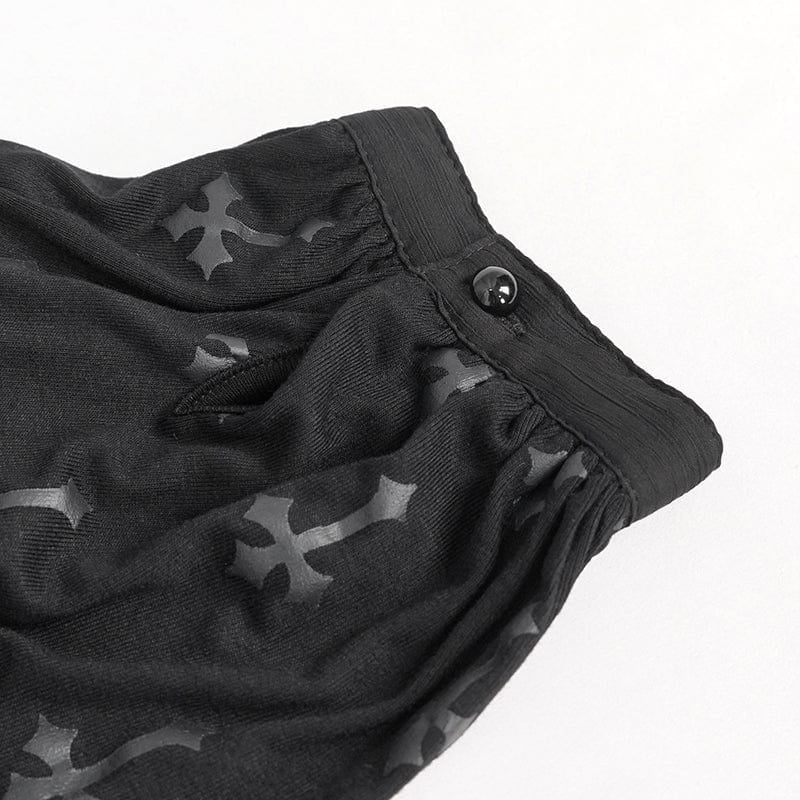 Gothic Crucifix Print Ruffle Blouse