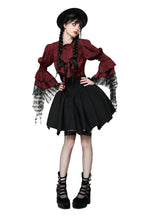 Red Ruffle Neck Trail Sleeve Blouse