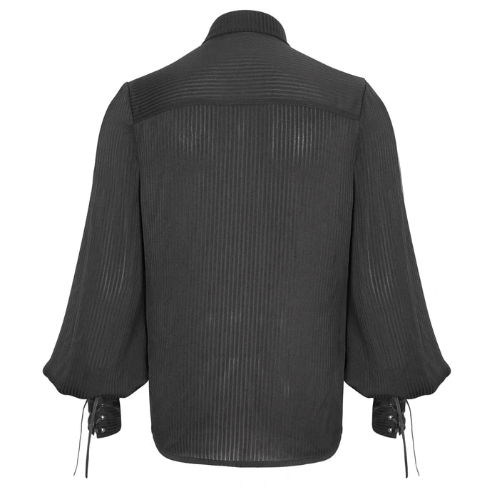 Black Pinstripe Ruffle Shirt