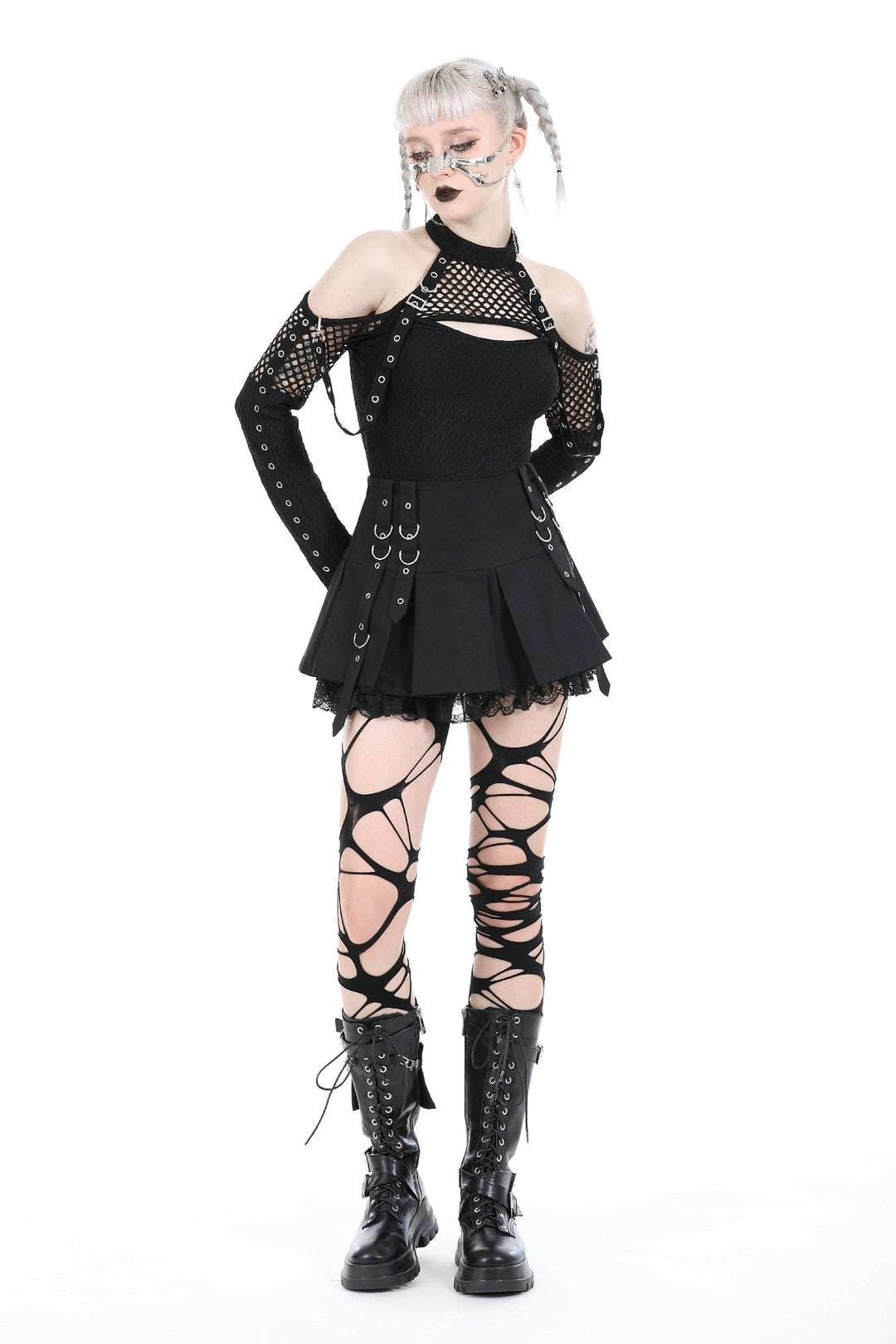 Shoulder Cut Out Net Top