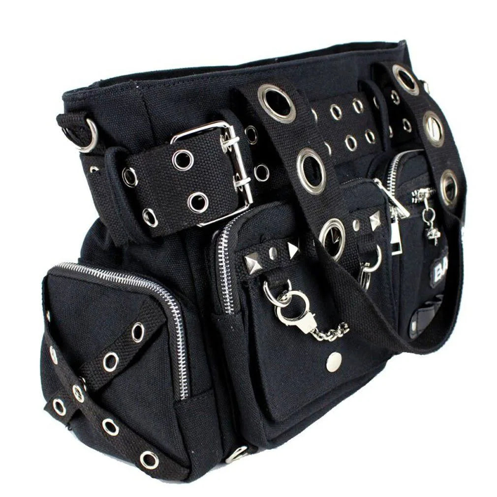 Black Handcuff Eyelet Handbag