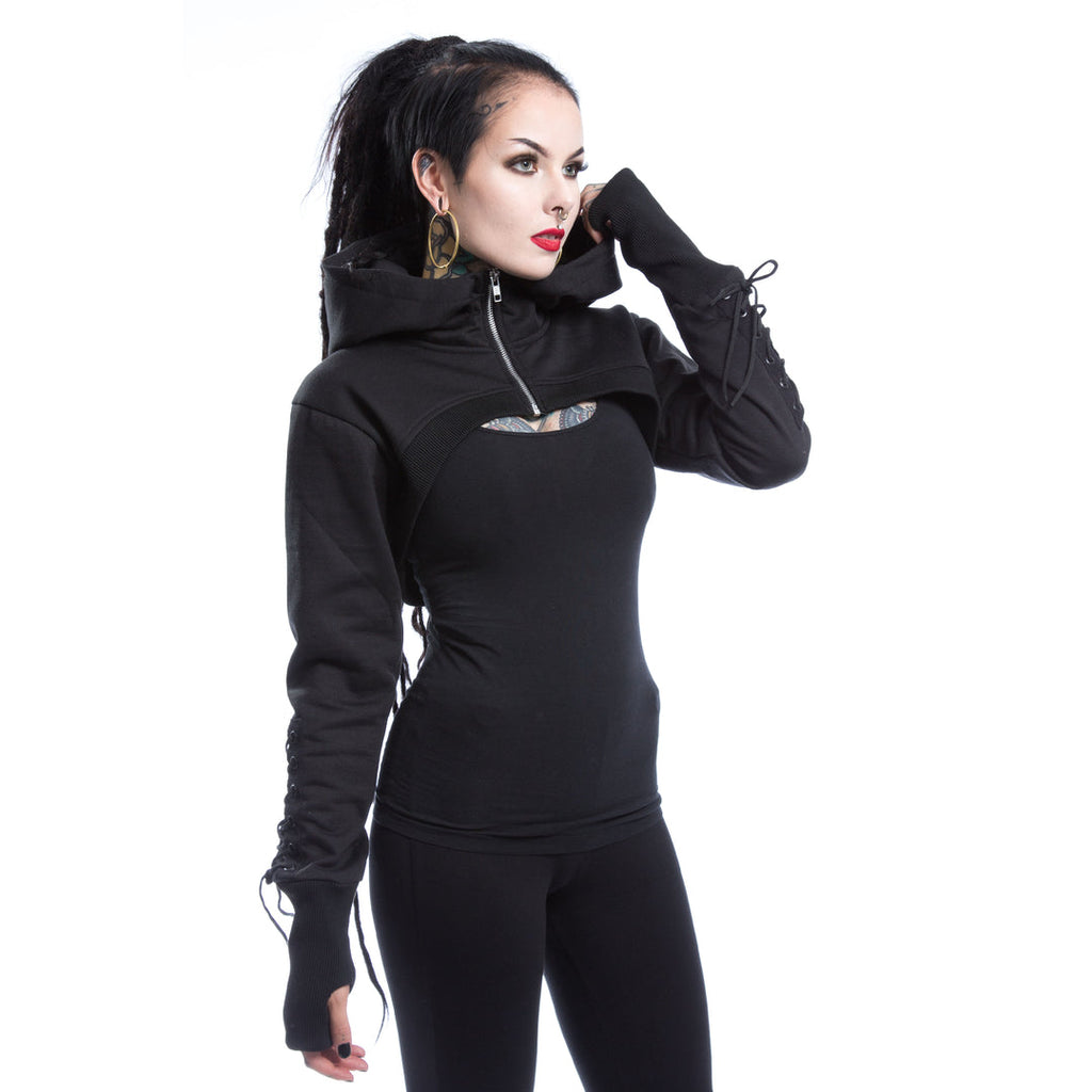 Hooded Lace Up Bolero Jacket