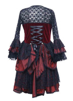 Red Lace Sleeve Ruffle Layered Dress