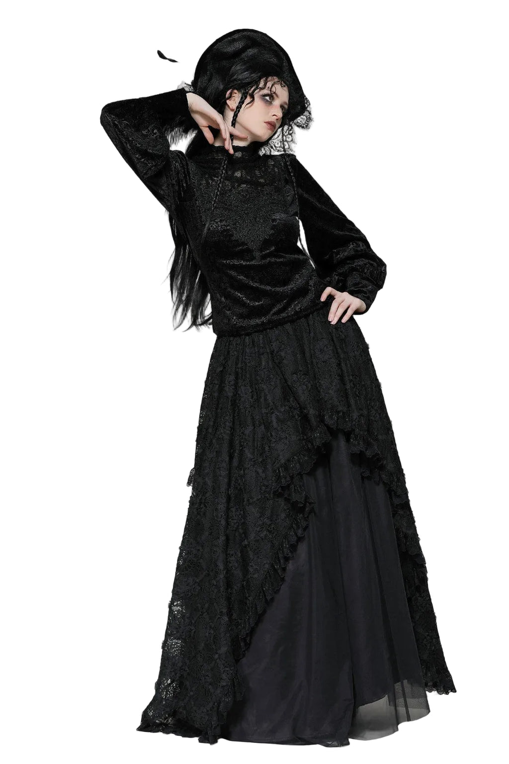 High Neck Jacquard Velvet Blouse