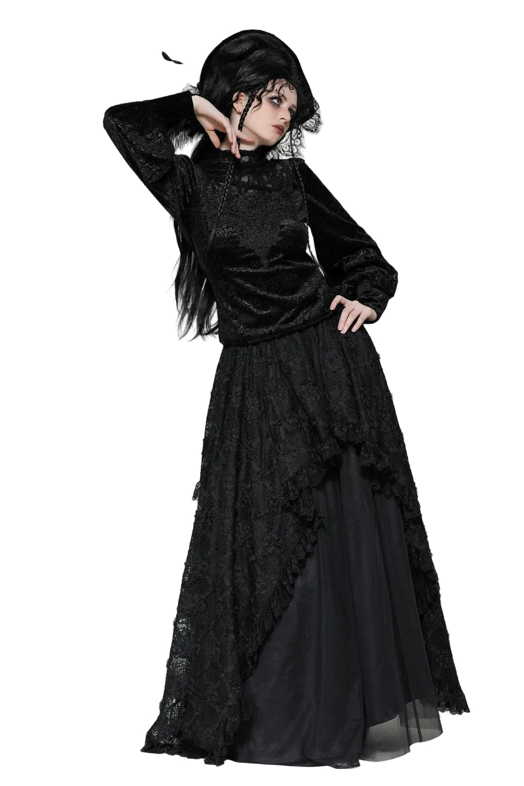 High Neck Jacquard Velvet Blouse