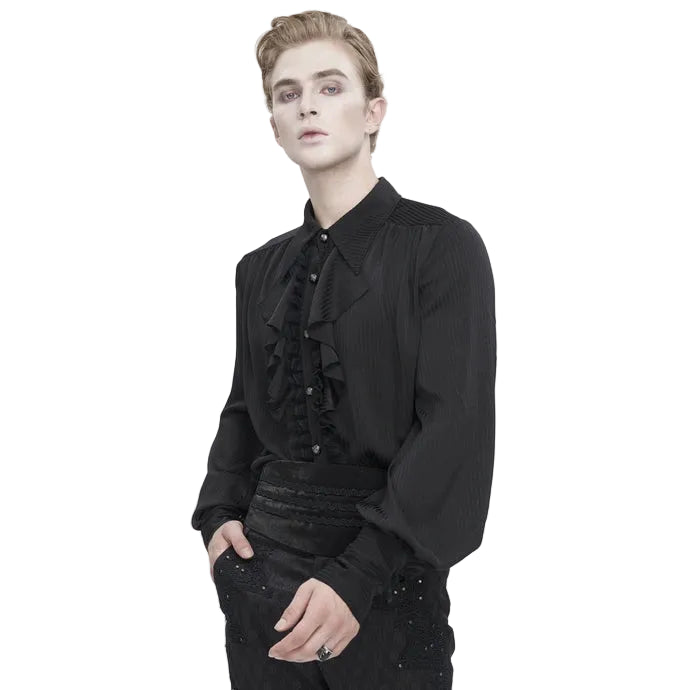 Black Pinstripe Ruffle Shirt
