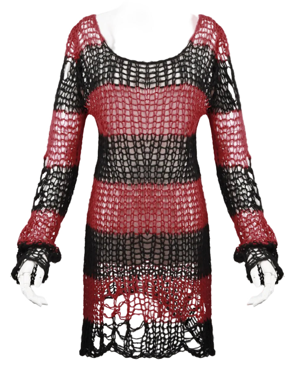 Red Baggy Cutout Knit Sweater