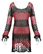 Red Baggy Cutout Knit Sweater