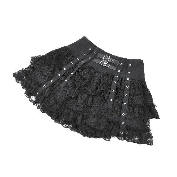 Ruffle Double Buckle Eyelet Strap Mini Skirt