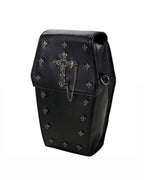 Mini Black Coffin Chain Bag With Metal Crucifix