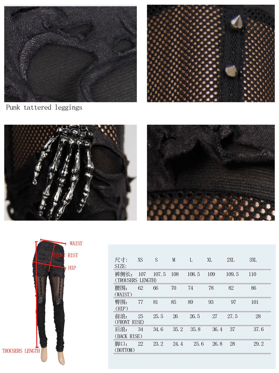 Thigh Net Skeleton Hand Shredded Leggings