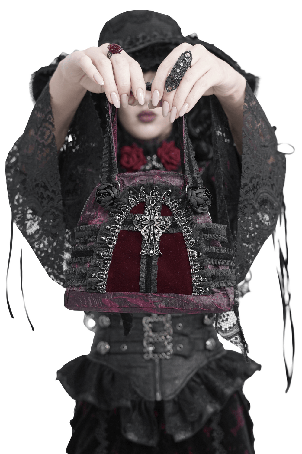 Gothic Ruffle Cross Handbag