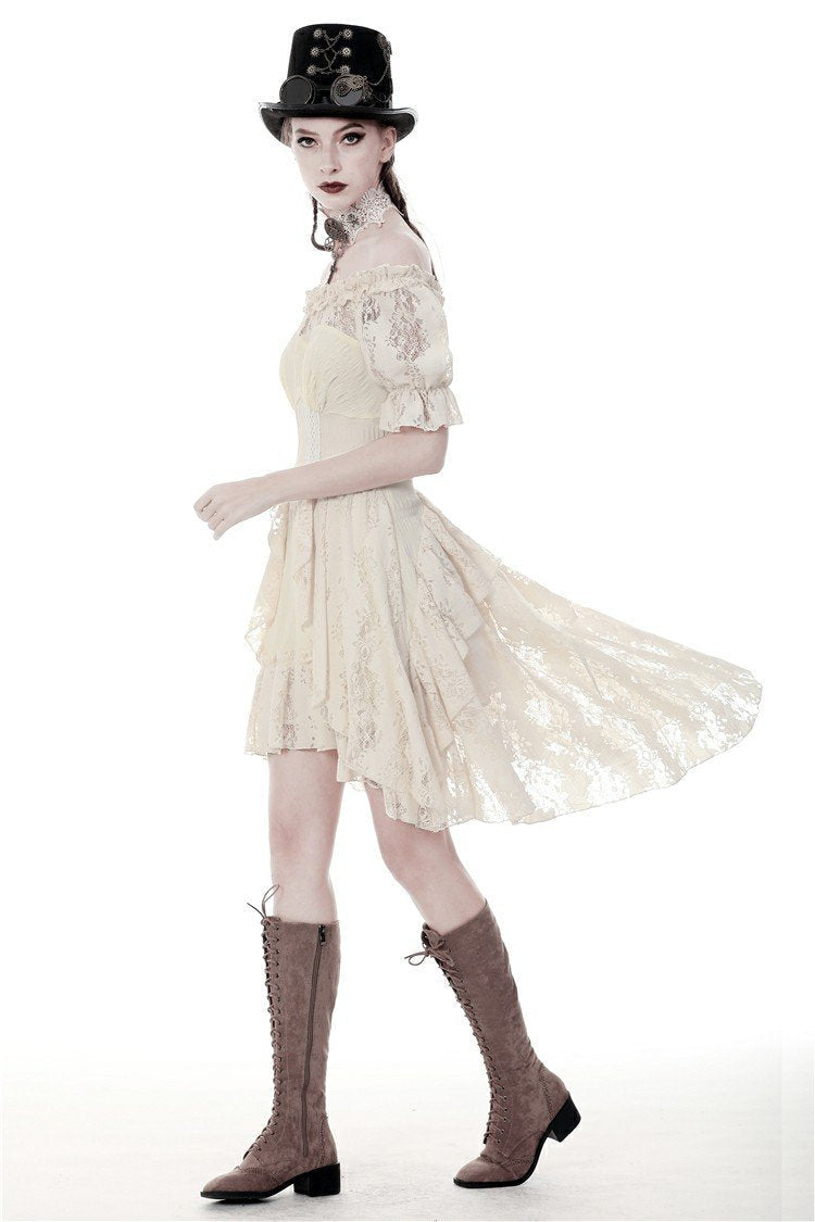 Steampunk Cream Cocktail Lace Dress