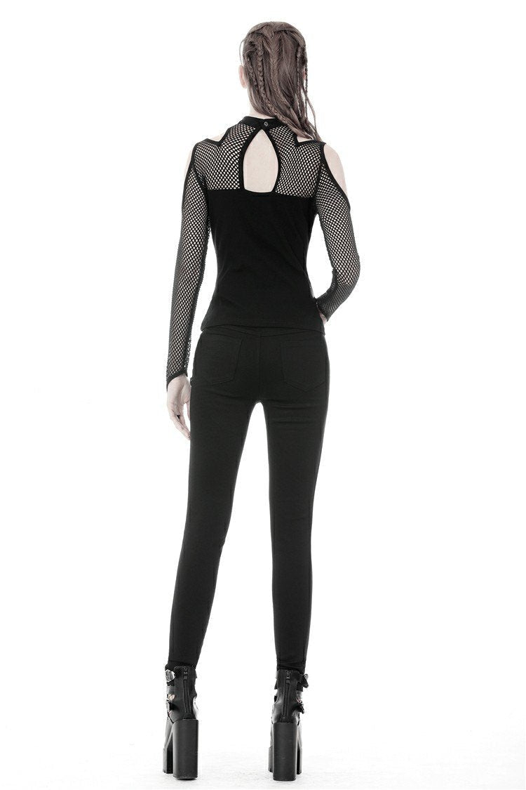 Punk Shoulder Cut Out Net Sleeve Top