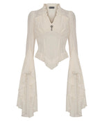 Cream Flared Sleeve Key Heart Charm Blouse
