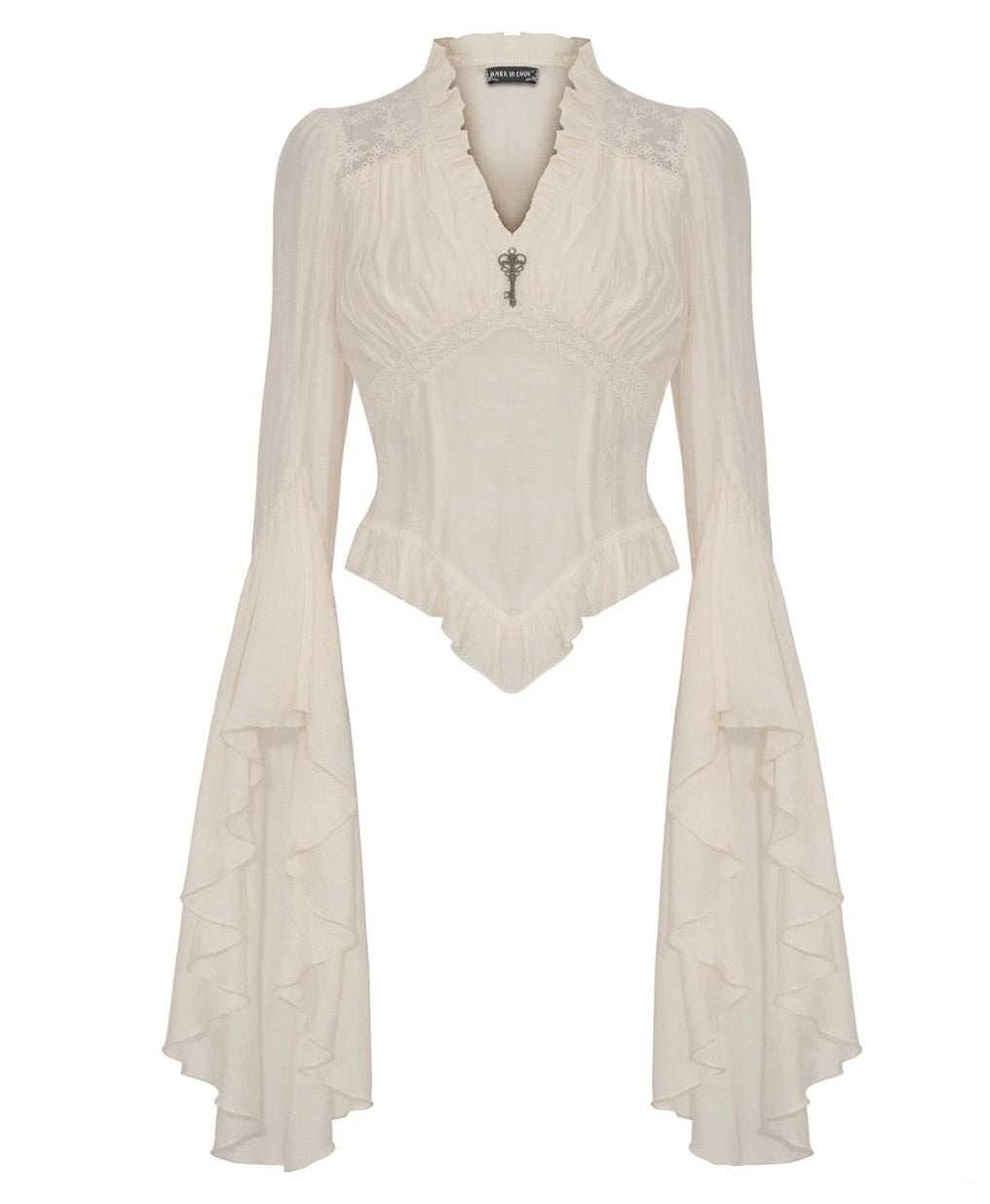Cream Flared Sleeve Key Heart Charm Blouse
