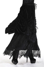 Princess Pleat Lace Velvet Maxi Skirt