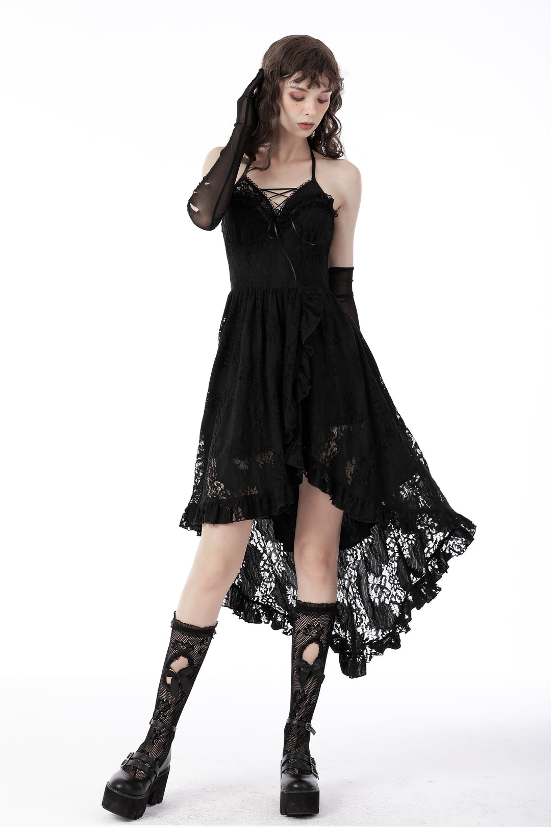 Dovetail Halter Neck Lace Net Dress