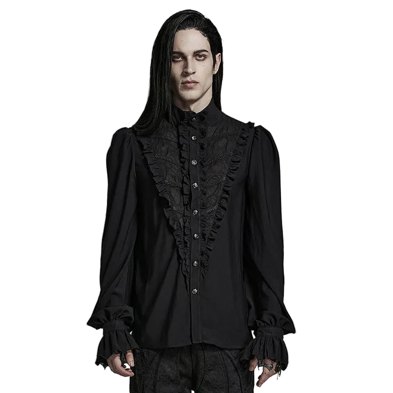 Lace V Neck Ruffle Shirt