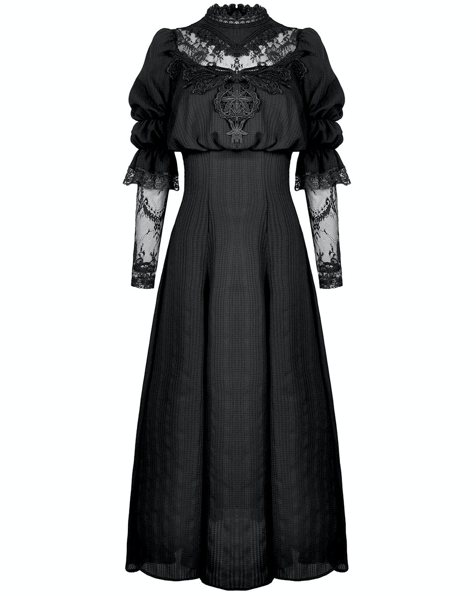 Gothic Lace Puff Sleeve Maxi Dress