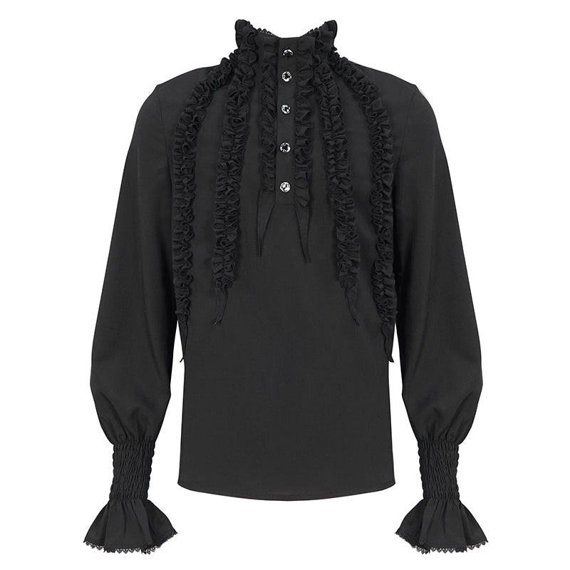 Black Ruffle Pleat High Neck Shirt