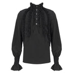Black Ruffle Pleat High Neck Shirt