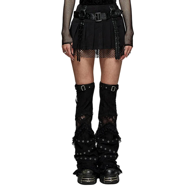 Buckle Strap Net Mini Skirt