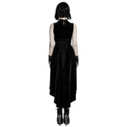 Black Gothic Hi-Lo Waterfall Velvet Sleeveless Dress